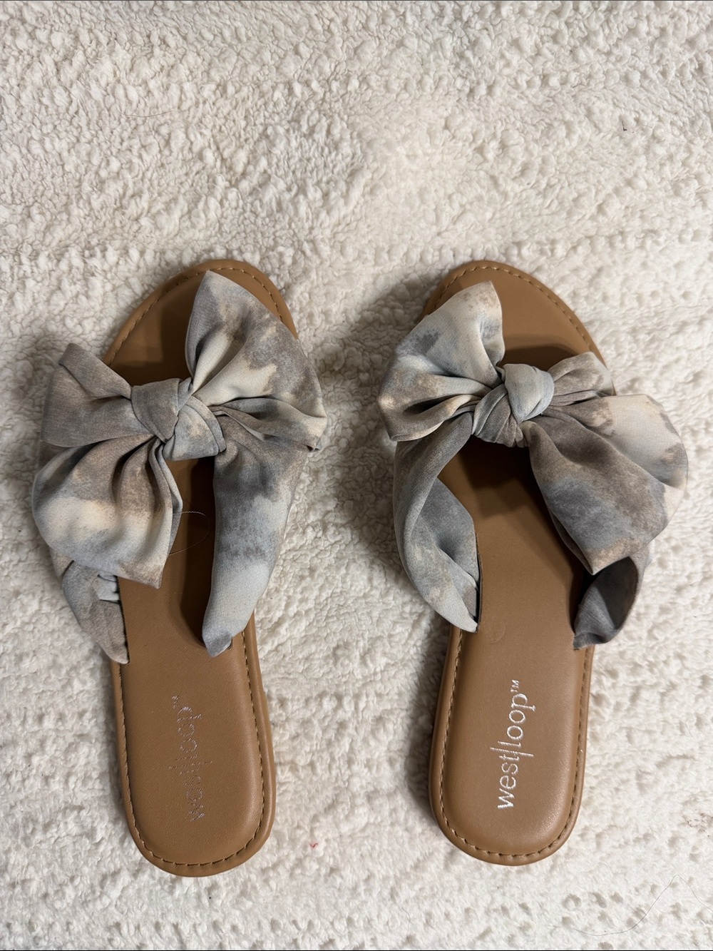 west loop Gray Tie-Dye Bow Slide Sandals